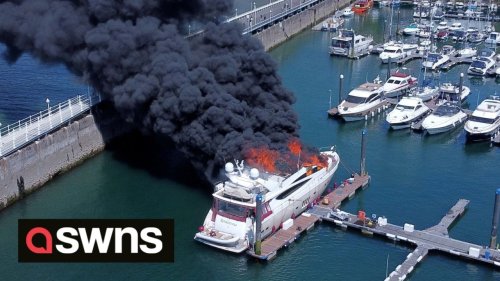 £6 million superyacht goes up in flames in British harbour