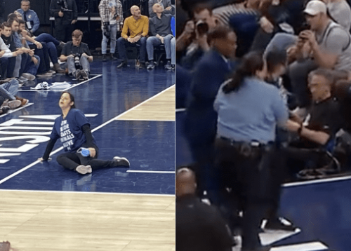 Animal rights activist glues herself to basketball court in wild viral post 