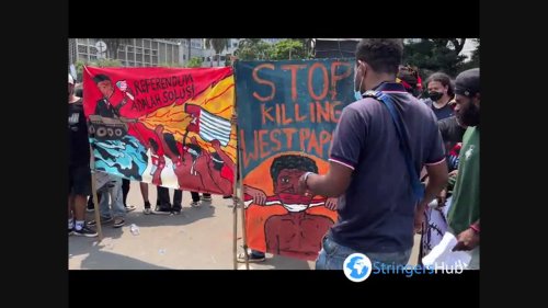Students from West Papua hold a demonstration in Patung Kuda, Jakarta 2