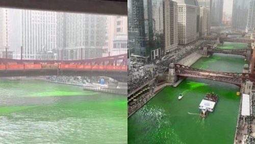 Chicago River dyed green for St Patrick’s Day parade as celebrations begin