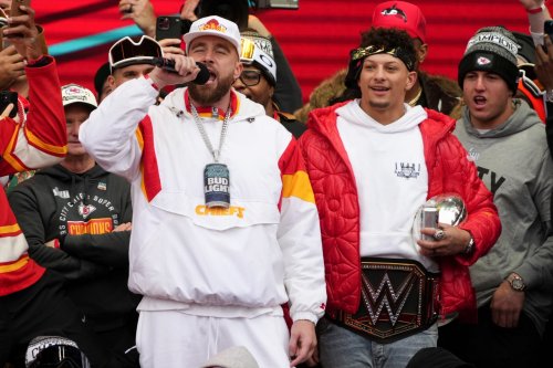 TRAVIS KELCE’S BUD LIGHT NECKLACE STEALS SHOW AT CHIEFS’ SUPER BOWL PARADE