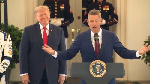 Trump winks at Sean Duffy as he goes full sycophant mode at racing launch