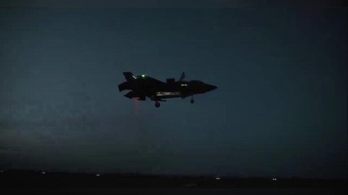 Italy: Jet Lands Vertically At Night On HMS Prince Of Wales During Massive Med Strike Operation
