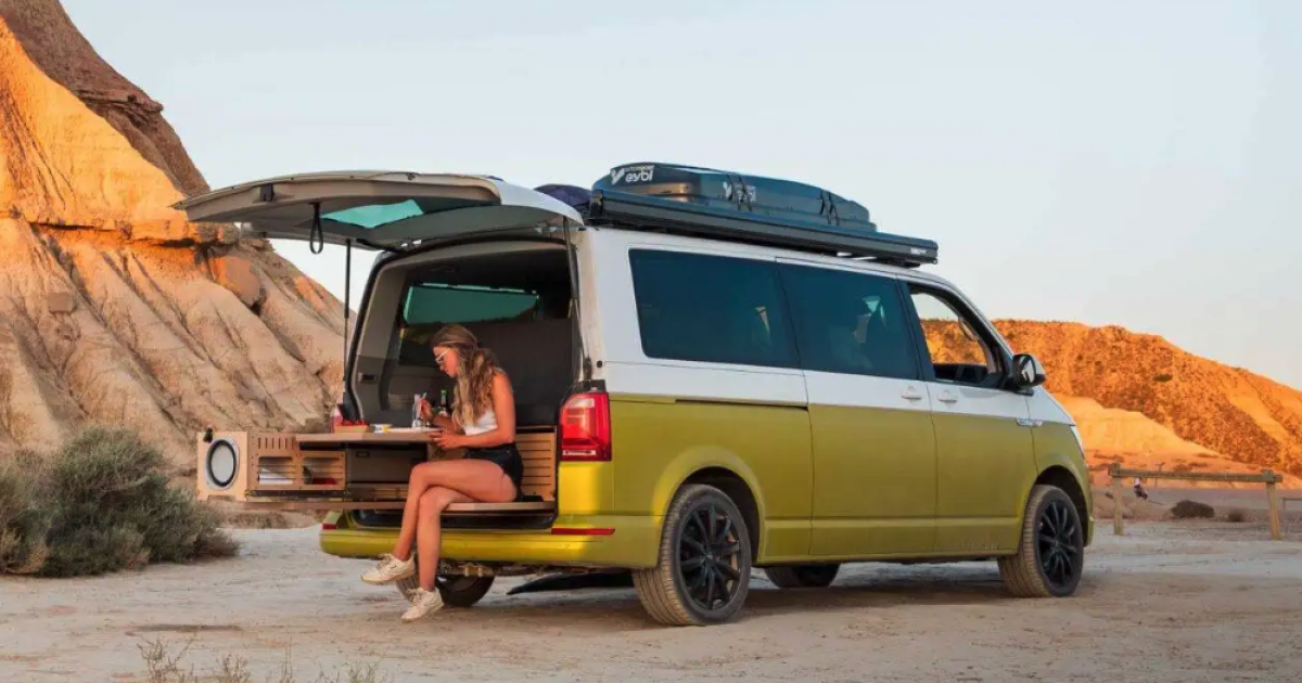 Loaded camper-in-a-box kit makes cozy mini-RV with bath & picnic area