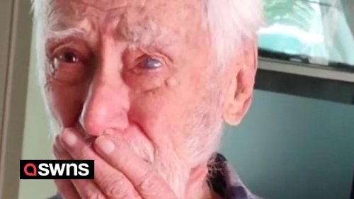 94-year-old grandad can't hold back his tears when grandson tell him 'he loves him very much'