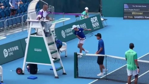 Furious South Korean tennis player angrily smashes racket and refuses handshake after defeat
