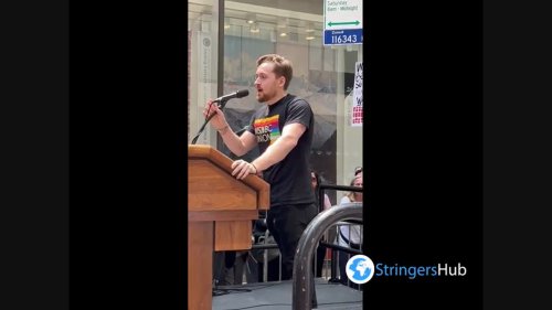 Andrew Joyce, MSNBC News Writer, Gives Speech at Writers Rally in New York, USA