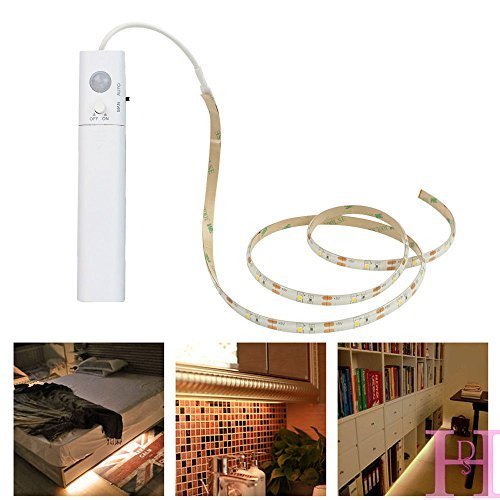 LED Battery Operated Bed Light, Motion Sensor Flexible Led Strip Rope Light Kit Tape Stair Night Step Lighting for Bedroom Cabinet,Warm White 3000K