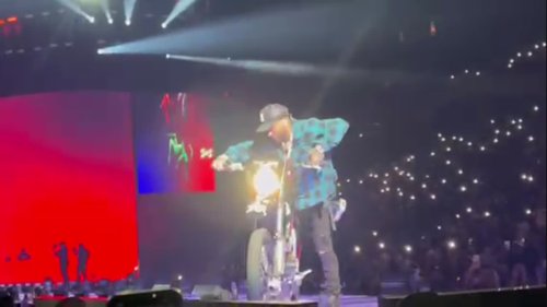 Footage shows rapper Anuel AA accidentally launching a motorbike off stage after bringing it on during a concert