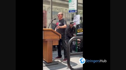Lowell Peterson, Executive Director of WGA Gives Speech at Writers Rally in NY, USA 2