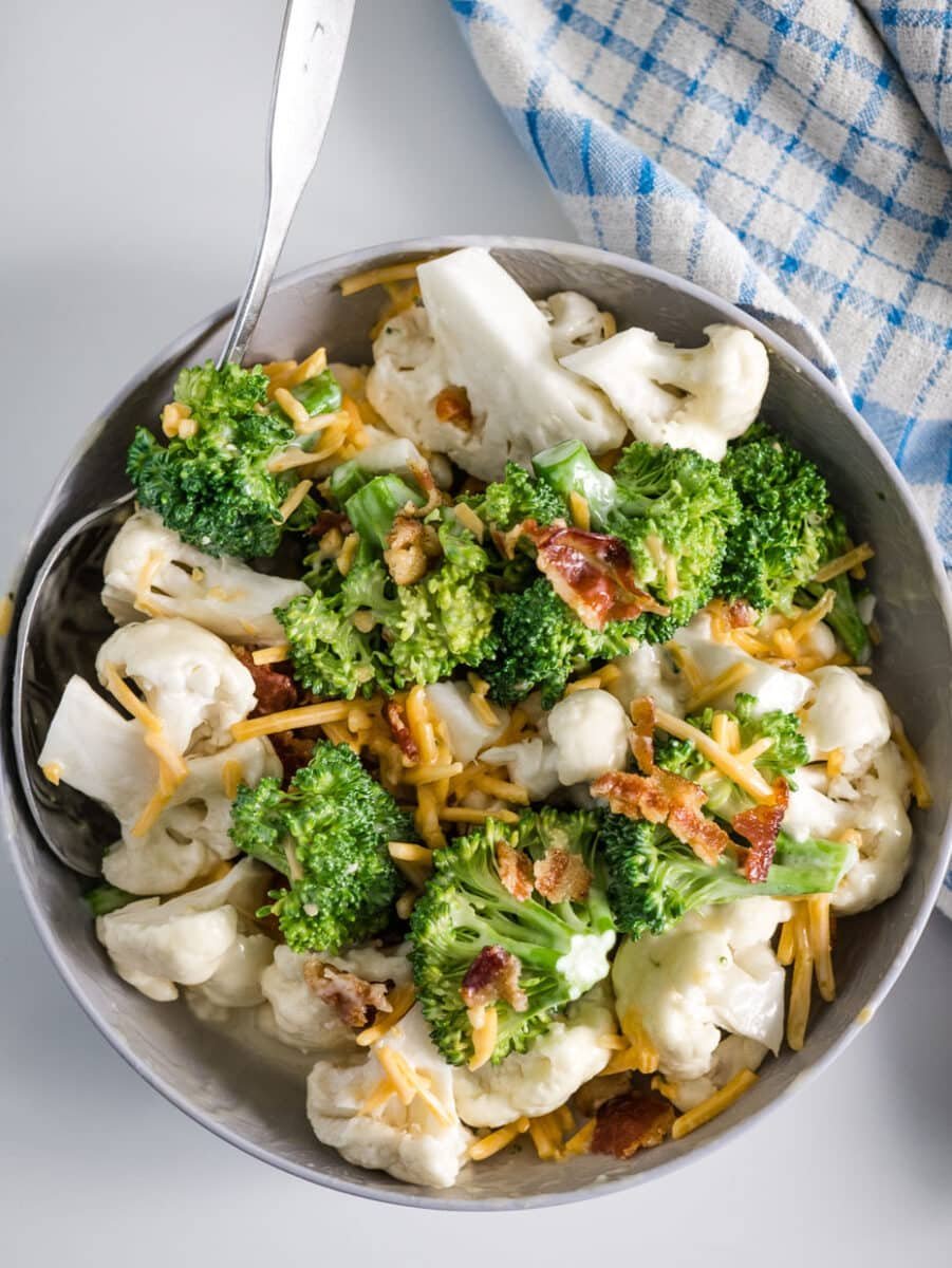 Amish Broccoli Salad with Cauliflower and Bacon