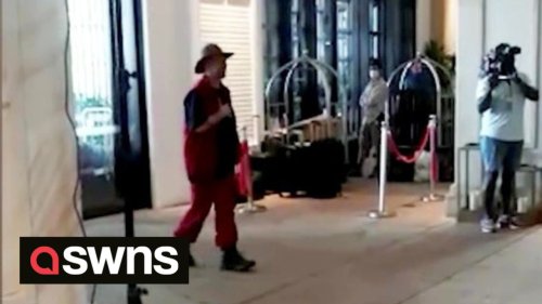 Moment Boy George was greeted by his classic hit Karma Chameleon as he walked into hotel after exiting I'm A Celeb
