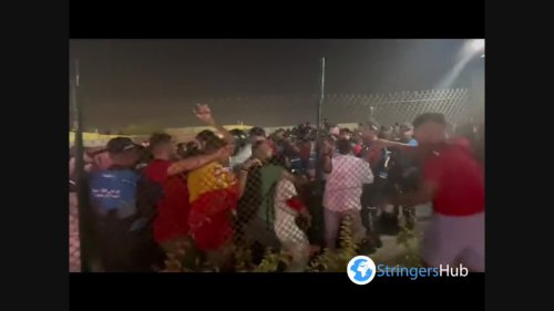 Security pushing supporters back outside Morocco vs Spain in Doha, Qatar