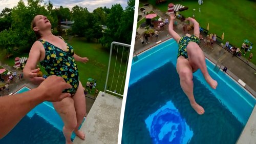 LONGER VERSION: Mum, 62, does backflip off 10-metre diving board in lifetime first