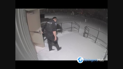 Police Officer From Madison, WI, USA Gets Snow Dumped On Head After Leaving Precinct