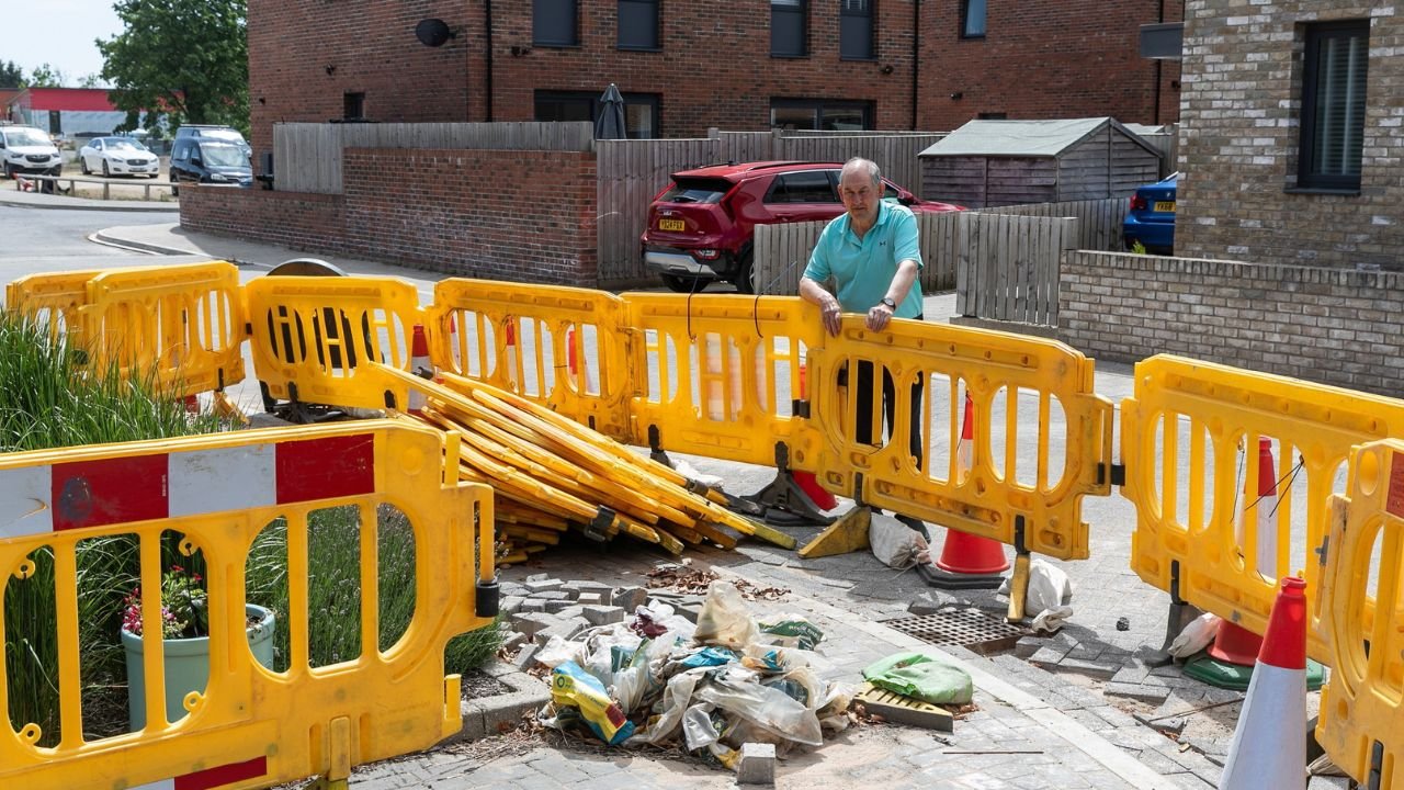 Yorkshire Water dump rubbish and barriers in man's front lawn for six months