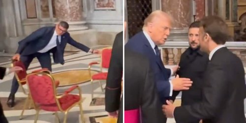Ikonisches Foto entsteht: Beim Papst-Begräbnis: Macron will zum Gespräch mit Selenskyj dazu, Trump schickt ihn weg