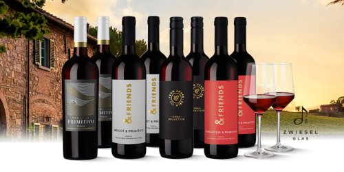 Shopping-Deal mit FOCUS online: Erleben Sie Primitivo in seiner ganzen Vielfalt: 4x 2 Flaschen Rotwein und 2 Gläser