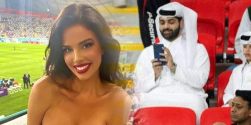 Ex-Miss-Kroatien läuft an Katarern vorbei, die zücken sofort ihre Handys