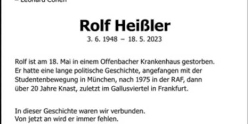 Er galt als Hardliner: RAF-Terrorist Rolf Heißler ist tot