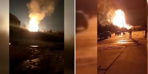 Russische Gas-Pipeline steht nach Explosion in Flammen