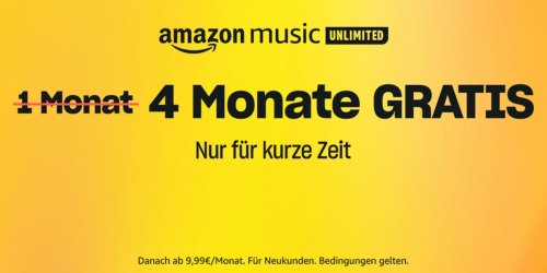 Amazon Music Unlimited: Für Prime-Kunden: 4 Monate Gratis-Zugriff auf über 100 Millionen Songs