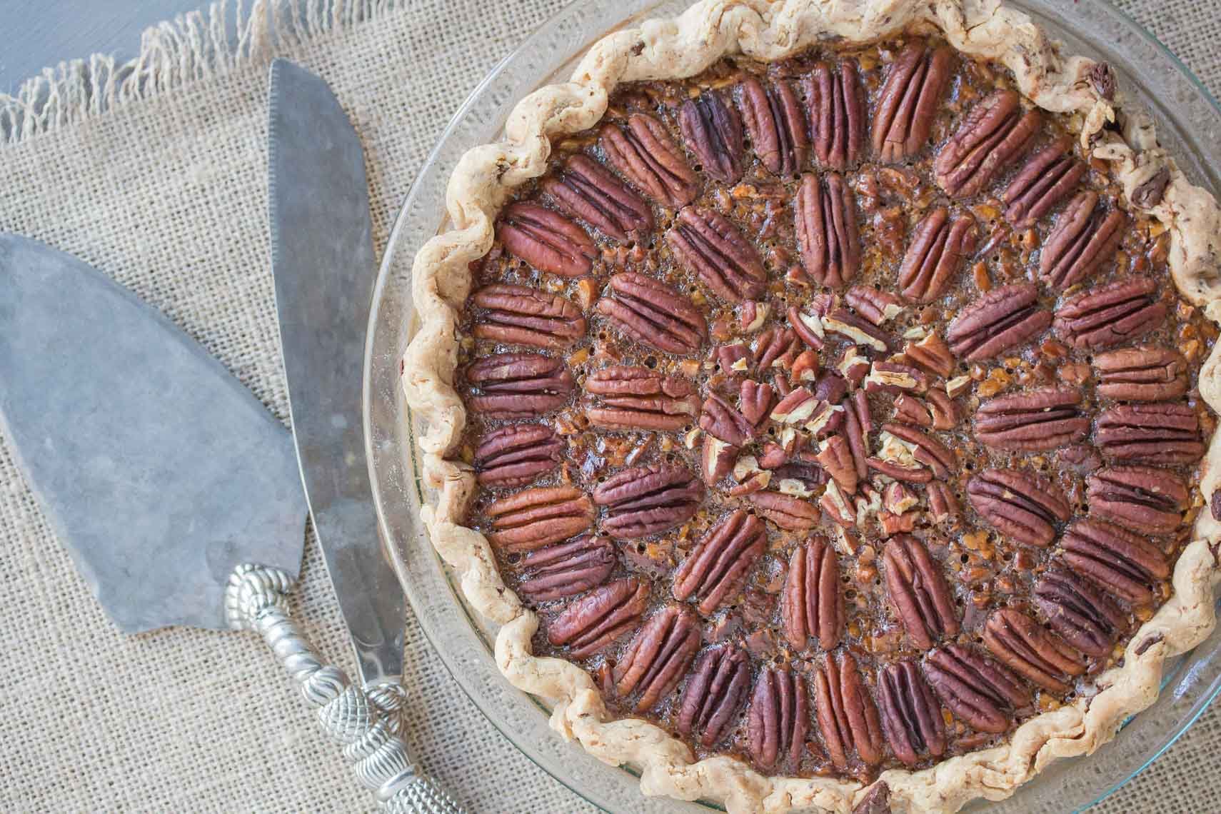 Browned Butter Salted Caramel Pecan Pie in a Chocolate Flecked Pastry Crust