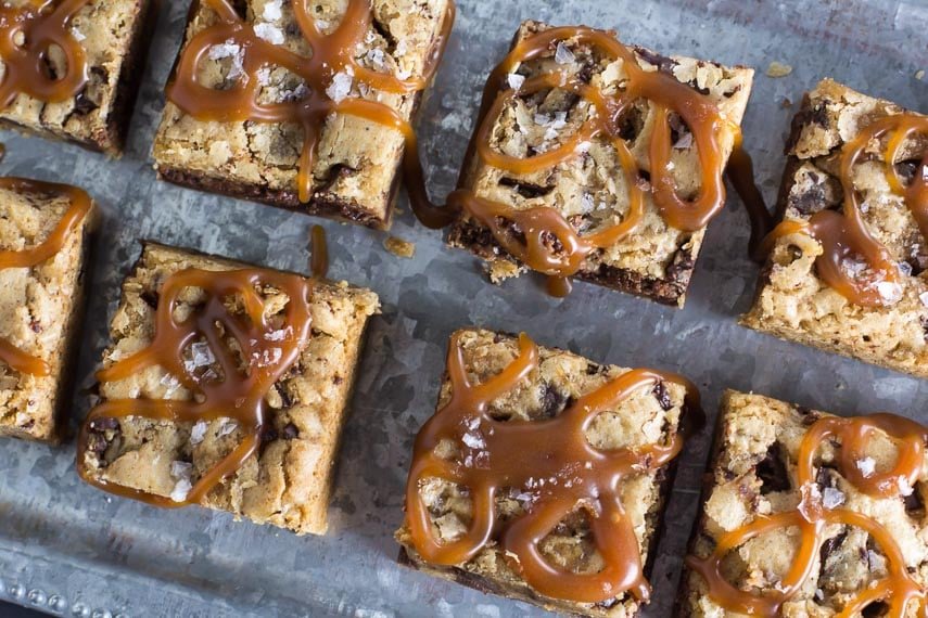 Mocha Chocolate Chunk Bars with Whiskey Salted Caramel