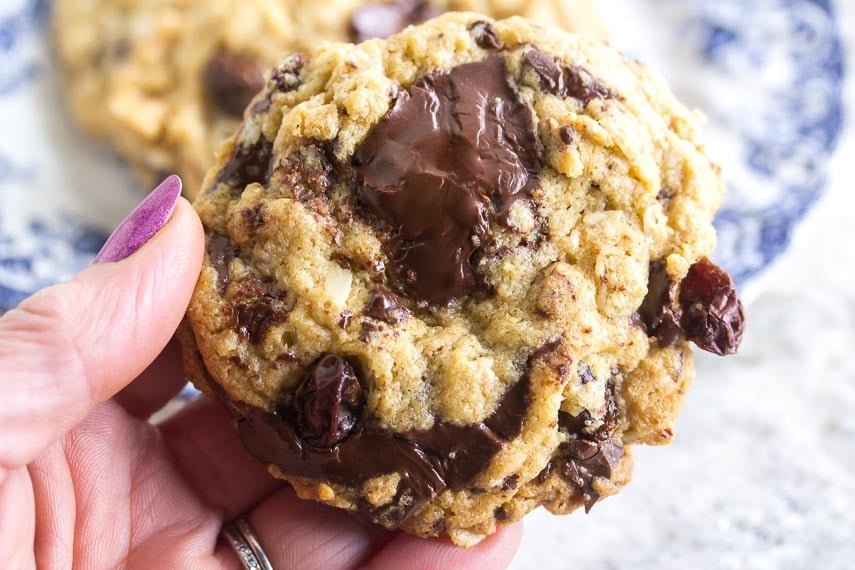 One-Bowl Peanut Butter Oatmeal Chocolate Chunk Cookies with Raisins