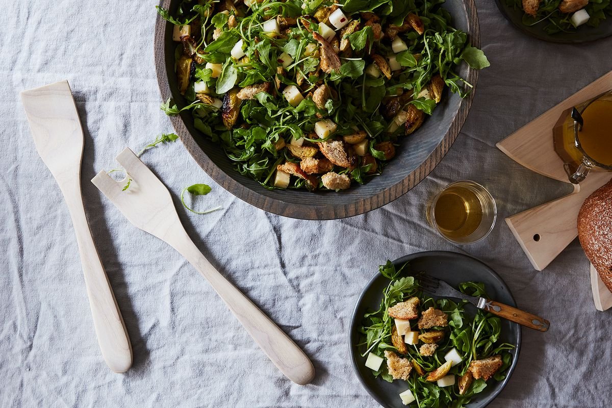 Brussels Sprouts & Apple Salad with Cheddar & Rye Bread Crumbs