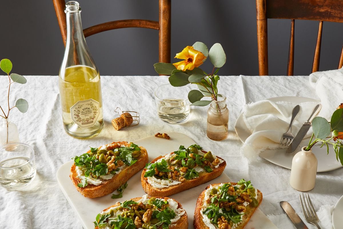 Grilled Bread with Goat Cheese & Green Olives