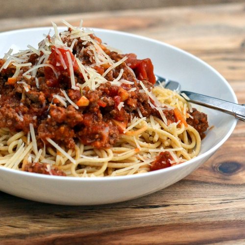 Classic Spaghetti Bolognese with Parmesan & Basil
