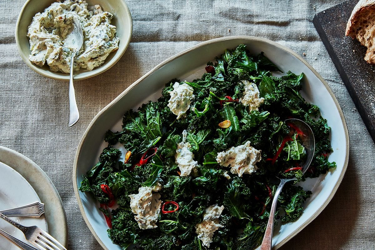 Yotam Ottolenghi & Ramael Scully’s Burnt Green Onion Dip With Curly Kale