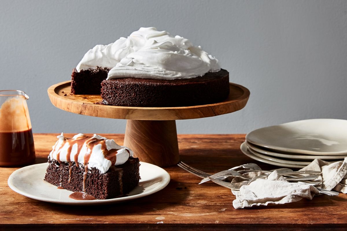 Hot Cocoa Cake with Peppermint-Marshmallow Frosting