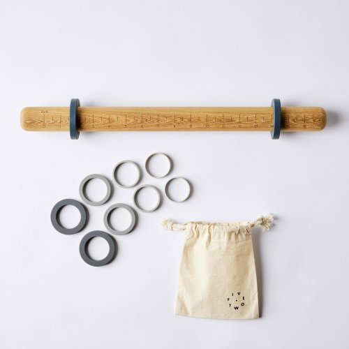 Five Two Adjustable Rolling Pin in Teak with Silicone Rings, 5 Sizes