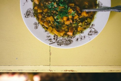 Sweet Potato Lentil Soup with Curry and Lime