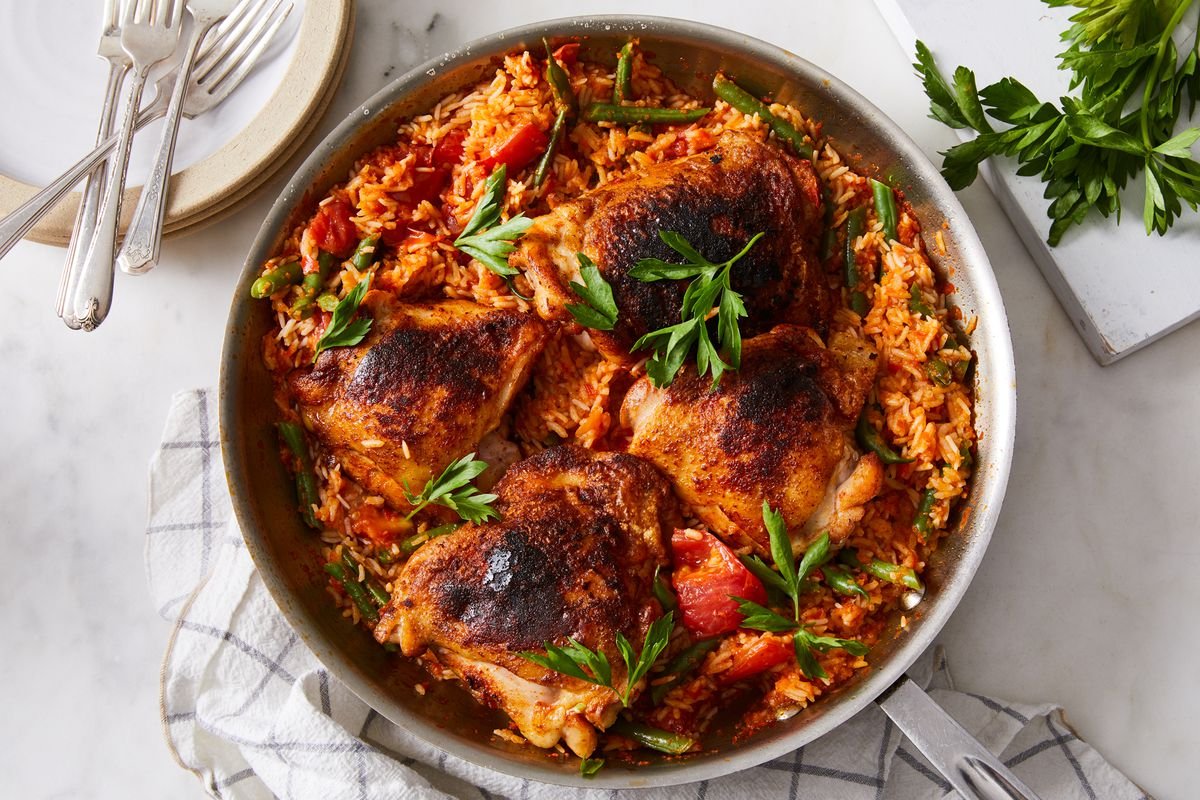 One-Skillet Paprika Chicken Thighs & Pepper Rice