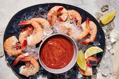Lemon-and-Garlic-Poached Shrimp with Barbecue Cocktail Sauce