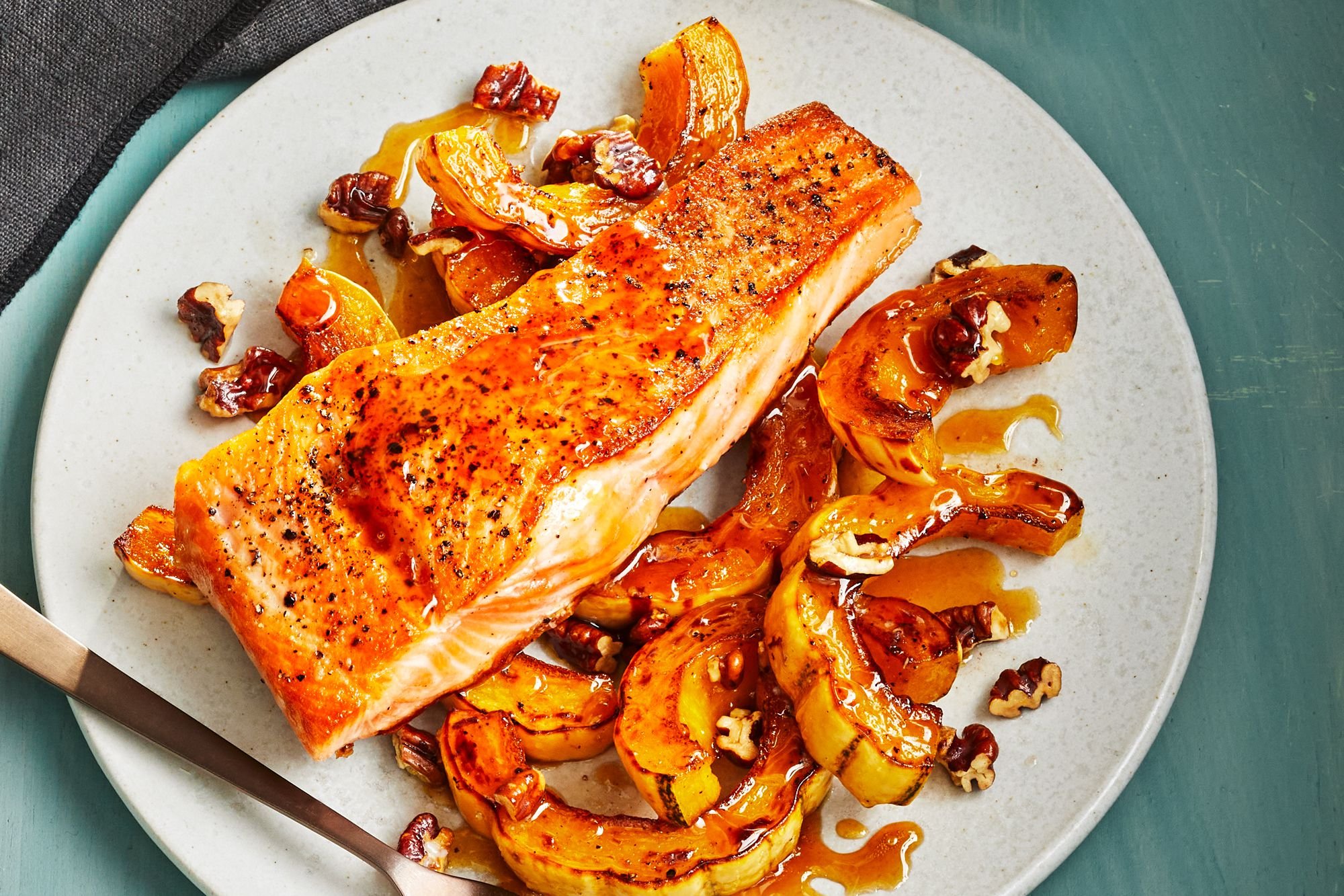 Brown Sugar–Glazed Salmon with Buttery Roasted Squash