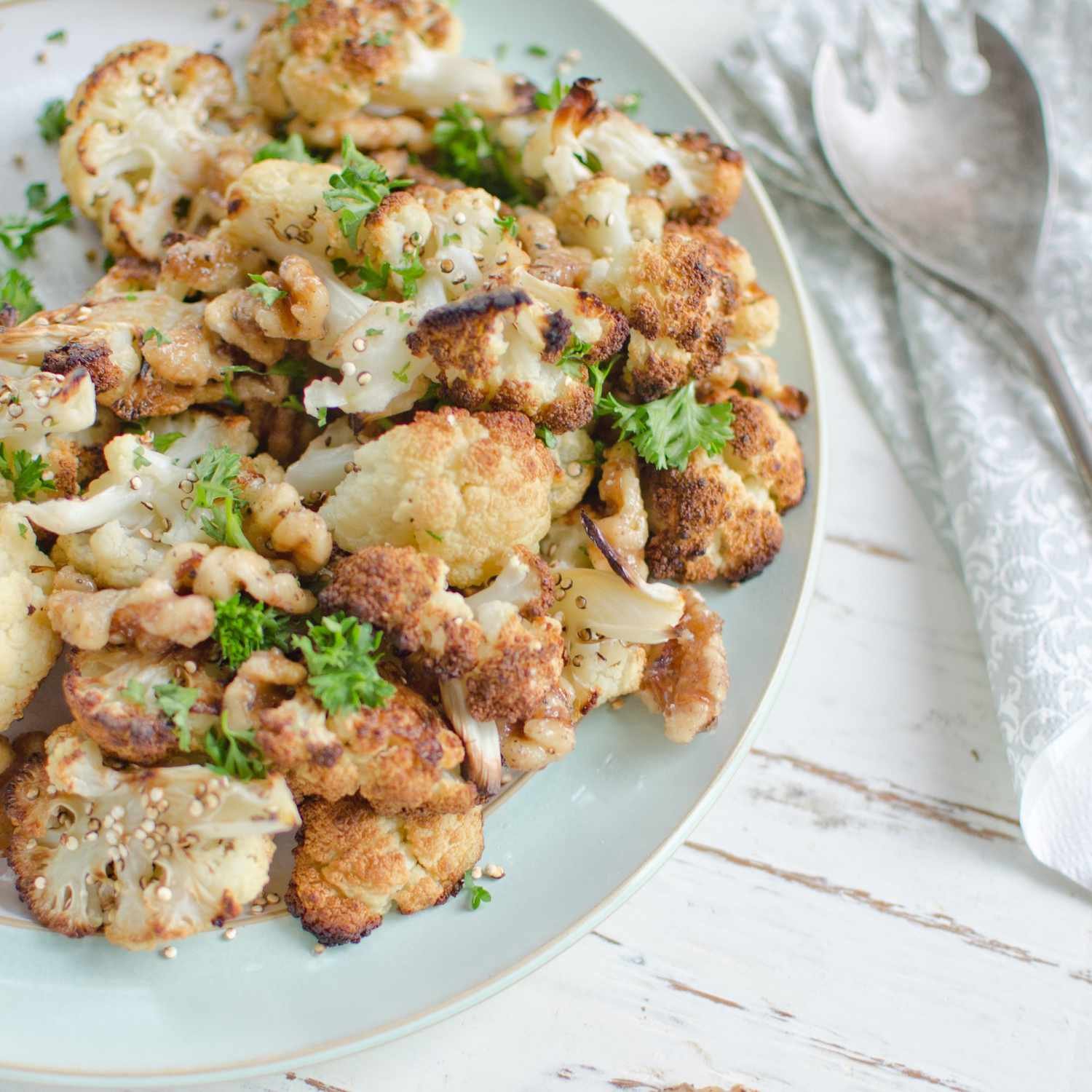 Roasted Cauliflower and Quinoa with Candied Walnuts