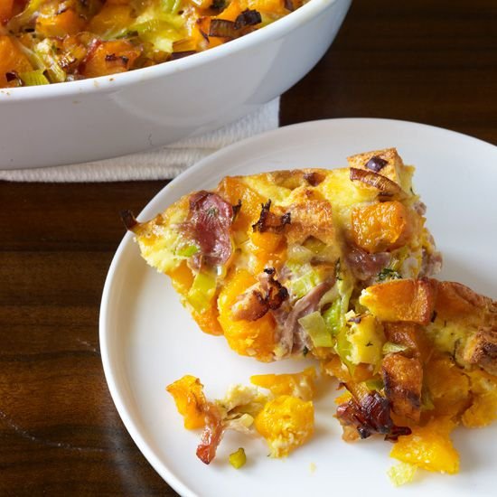 Butternut Squash Casserole with Leeks, Prosciutto, and Thyme