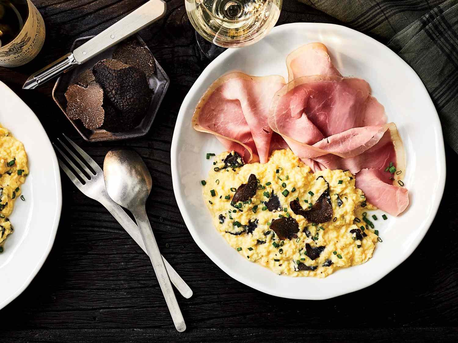Soft Scrambled Eggs with Ham and Truffles