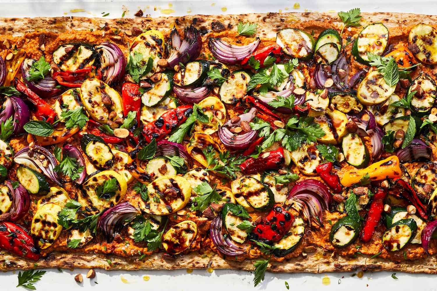 Grilled Vegetable Flatbread with Smoked Almond Muhammara