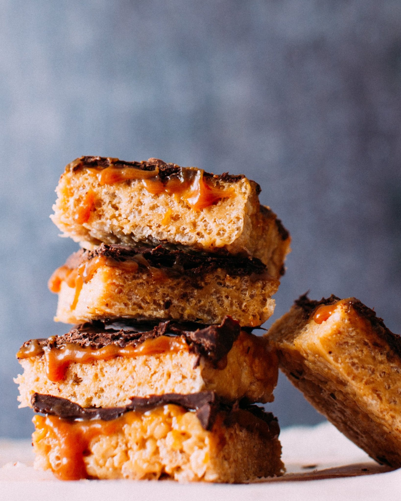 Almost Famous Peanut Butter Rice Krispie Treats with Salted Caramel and Chocolate