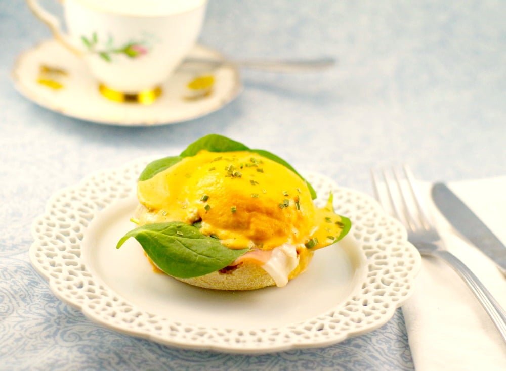 Eggs Benedict with Artichoke & Roasted Red Pepper Hollandaise Sauce