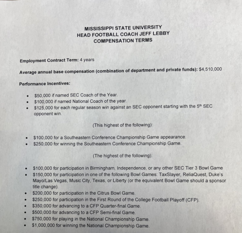 Contract details for Jeff Lebby at Mississippi State
