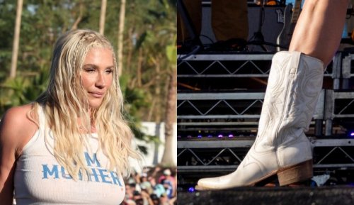 Kesha Goes Country in White Cowboy Boots at Coachella 2024 for Renee Rapp’s Performance