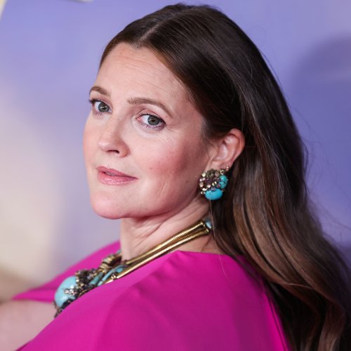 Drew Barrymore Pops in Fuchsia Pink Cape Dress With Hidden Heels at Daytime Emmy Awards Red Carpet