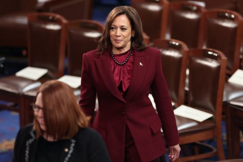Kamala Harris Means Business in Maroon Suit & Leather Pumps at State of the Union Address 2023