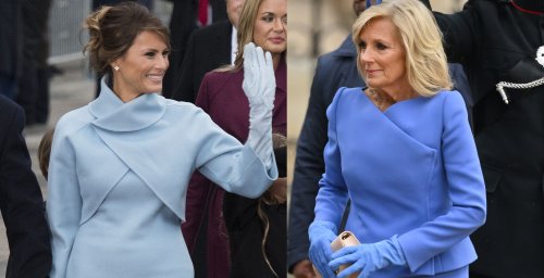 Jill Biden & Melania Trump Go Viral for Lookalike Blue Dresses, Gloves ...